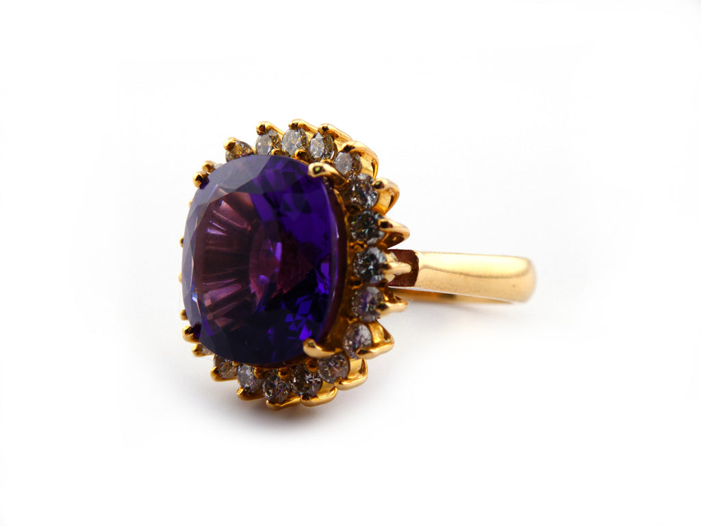 An estate amethyst & diamond ring for sale by Hidden Gems, front view